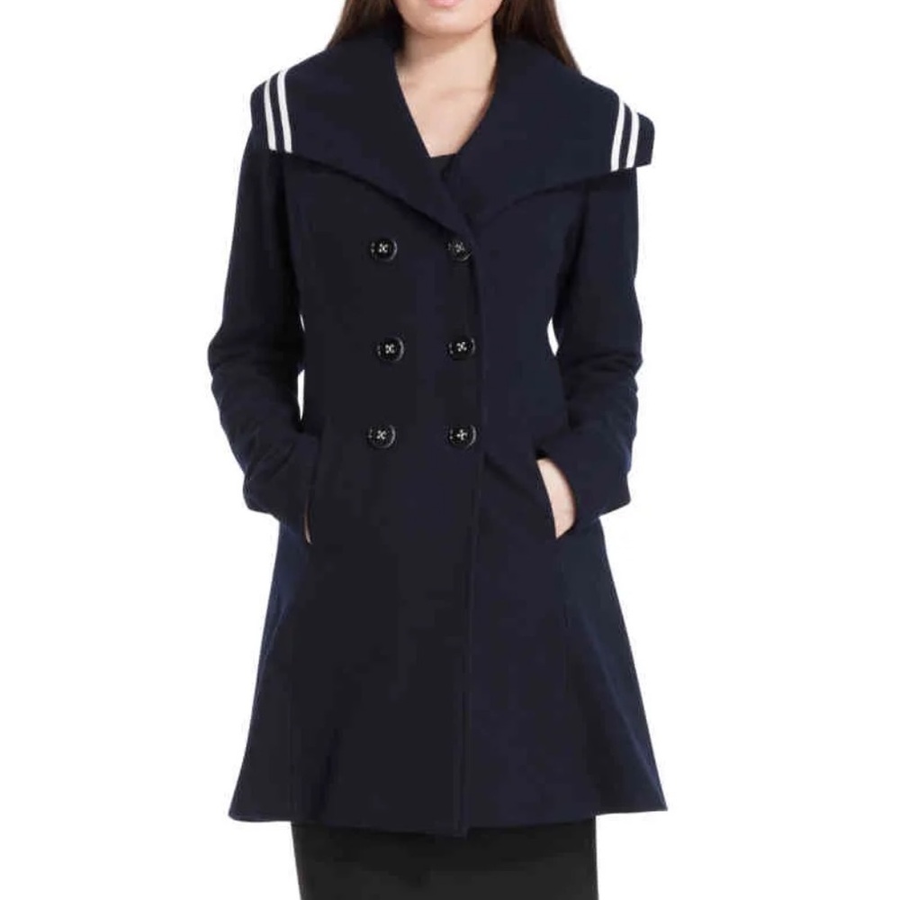 Voodoo Vixen Jennifer nautical coat in navy blue with a striped collar small NEW